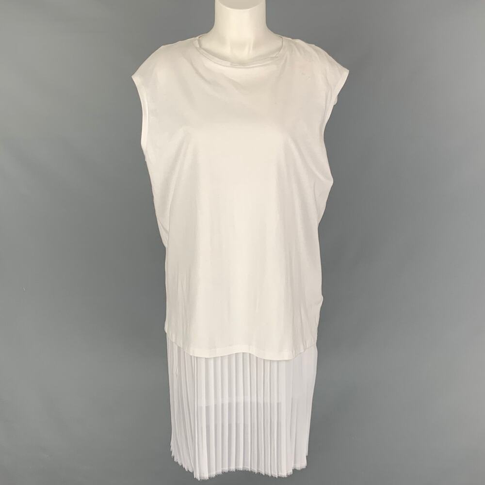 EACH X OTHER Size M White Cotton & Polyester Pleated Dress